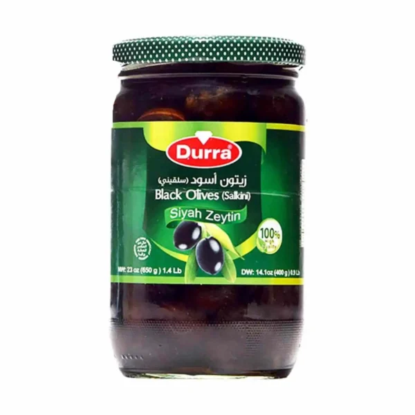 Al Durra Black Olives Salkini 650g front pack