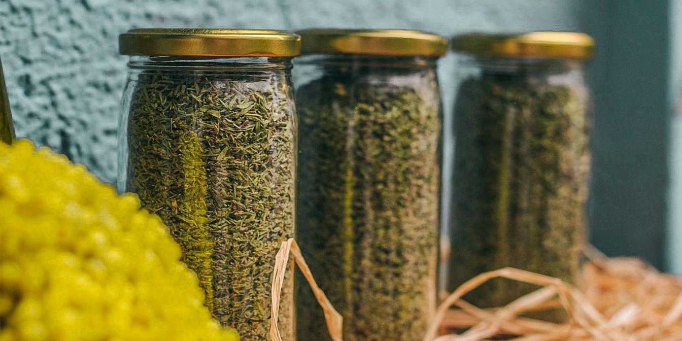 Iranian pantry essentials including rice, saffron and dried herbs