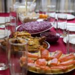 Persian rice platter with saffron rice and golden tahdig
