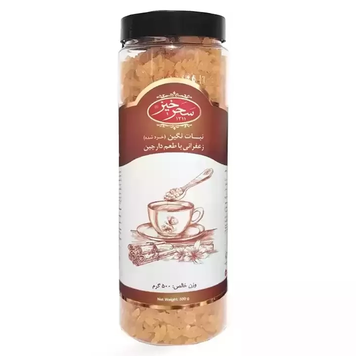 Saharkhiz Saffron and Cinnamon Negin Rock Candy 500g Persian Nabat packaging