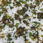 Iranian long-grain rice served with golden tahdig and saffron
