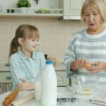 Postmenopausal woman adding a measured portion of prunes to a balanced breakfast
